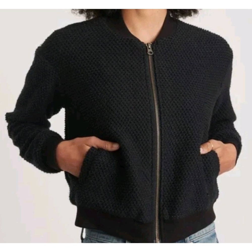 Marine Layer Birdseye Bomber Jacket Women's Medium Anthracite Black Zip M Knit